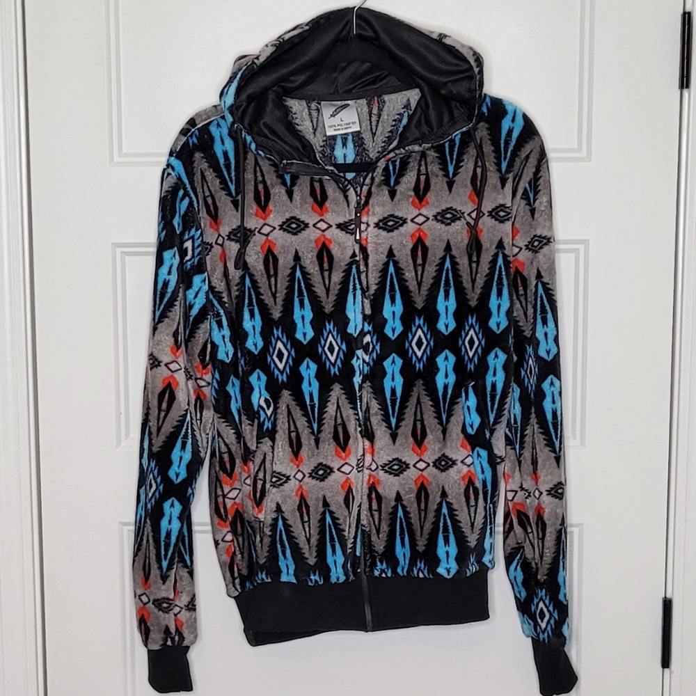 Nativo L Tribal Hoodie w Pockets, Lined Hood